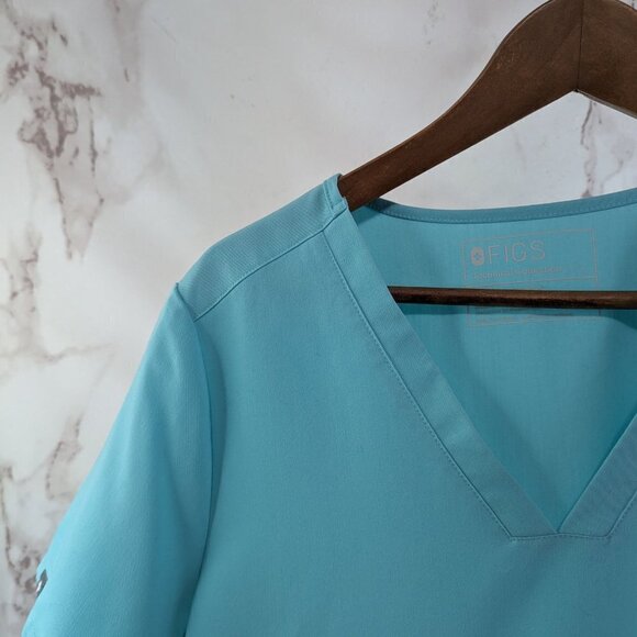 FIGS Top Womens Large Blue Casma Short Sleeve Scrub Pocke Teal Aqua 1714 - Picture 3 of 12